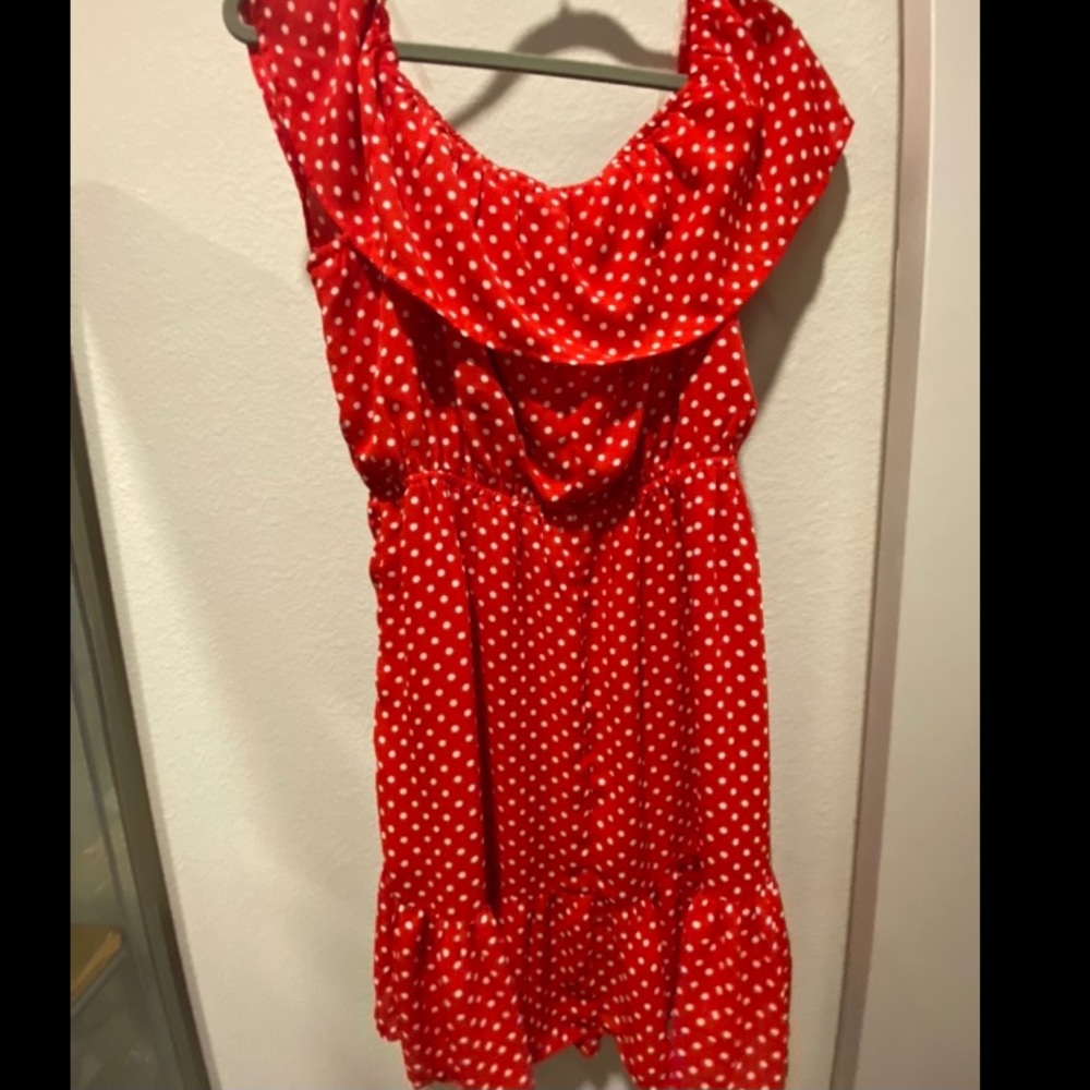 Cute off shoulder red polka dot dress size large